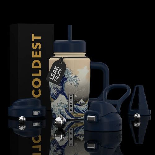 COLDEST Summer Drops Unseen - Insulated Stainless Steel Water Bottle | 36oz, 46oz, 15oz, 24oz, 6oz, 32oz Leakproof Vacuum Flask for Men & Women | Keeps Drinks Ice Cold for Sports, Gym, Travel, Work, Hiking, School, Camping & Gift Giving - Color: The Great Wave, Size: 15oz