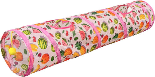 Andiker Cat Tunnel for Indoor Cats, 45" Long Rainbow Collapsible Kitten Tube with a Fun Ball and 2 Holes Cat Play Tunnel, Rabbit Tunnel for Kittens Exercising Hiding Training and Running(Colorful) - Color: Pink