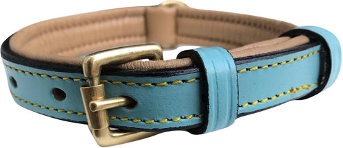 Brown XL Leather Padded Dog Collar, 28" Inches Long x 1.75" Inches Wide, Neck Size 22" to 25", Full Grain Real Luxury Leather for XLarge Dogs - Size: Small, Color: Turquoise/Beige